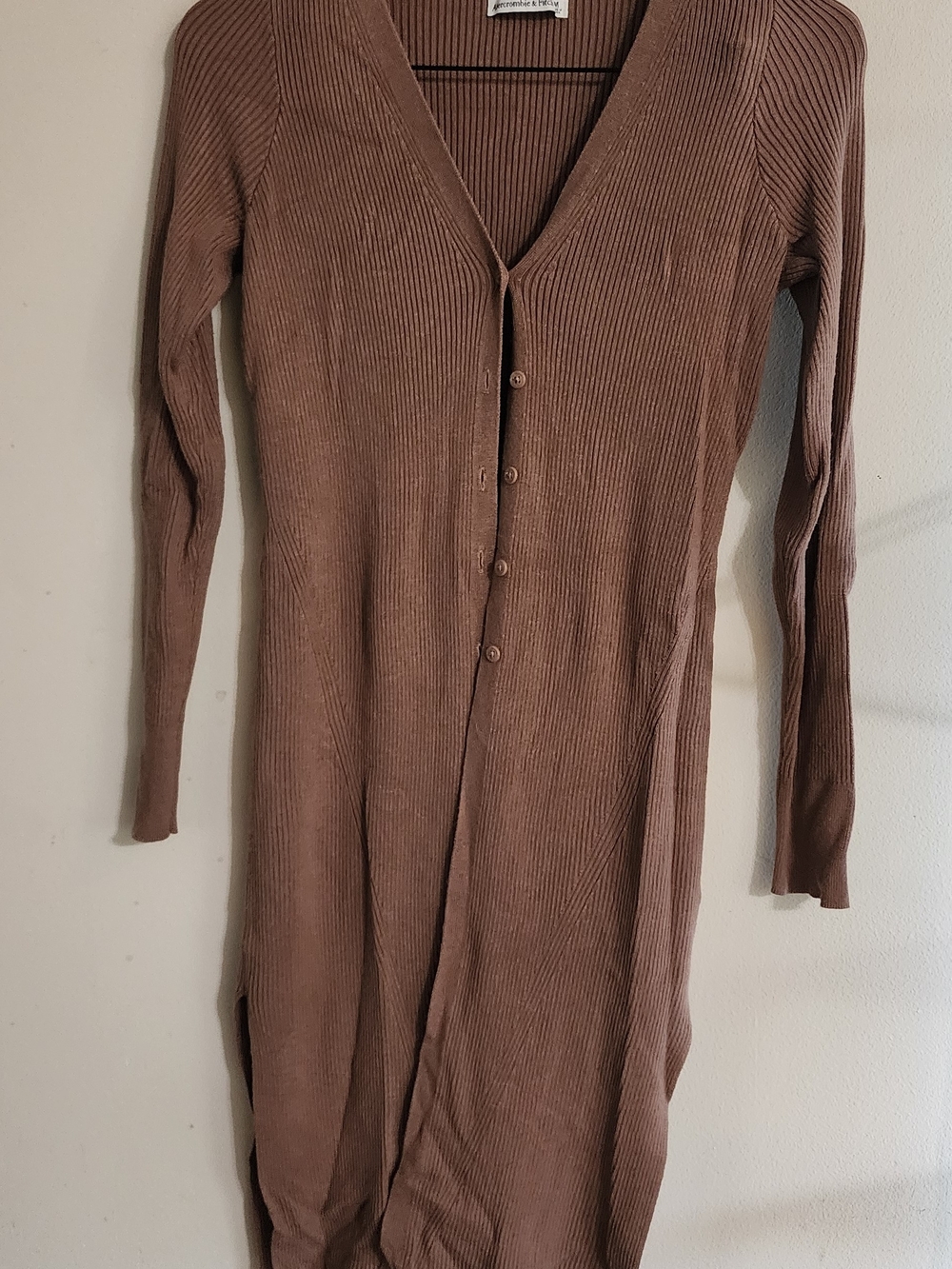 Abercrombie & Fitch Brown Ribbed Button-Down Midi Cardigan Dress Size M
